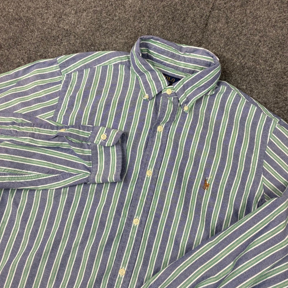 Polo Ralph Lauren Mens Classic Fit Striped Oxford Button Down Shirt Blue Green L